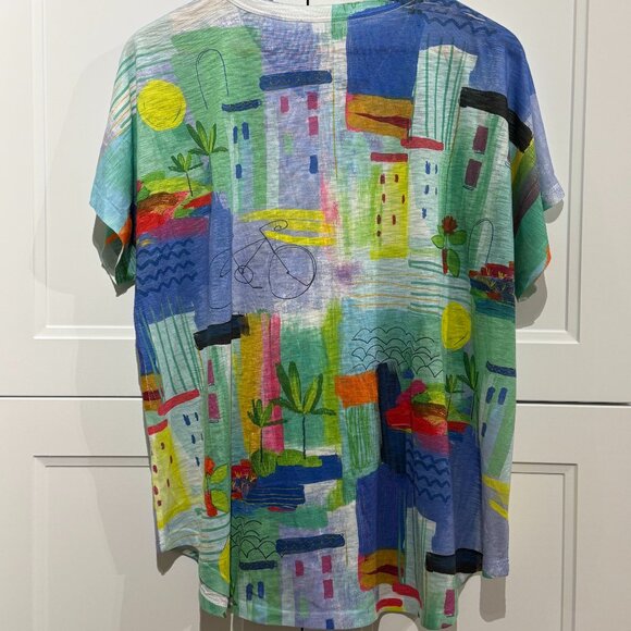 Graphic Tropical Print Top Short Sleeves Size 1X - Picture 3 of 7